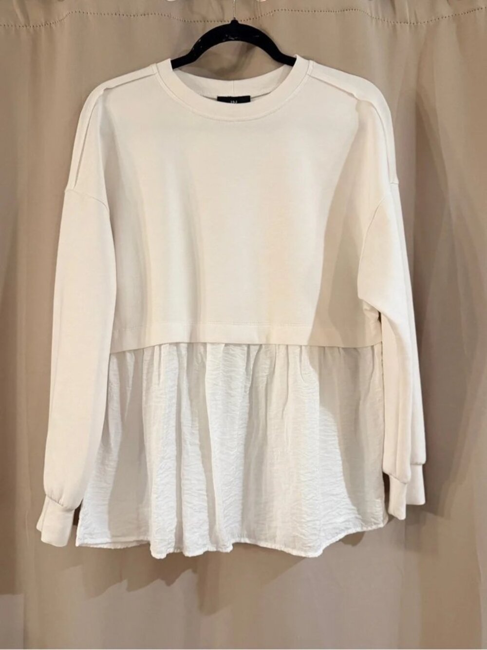 Women’s I.N. San Francisco Cream Layered Peplum Sweatshirt